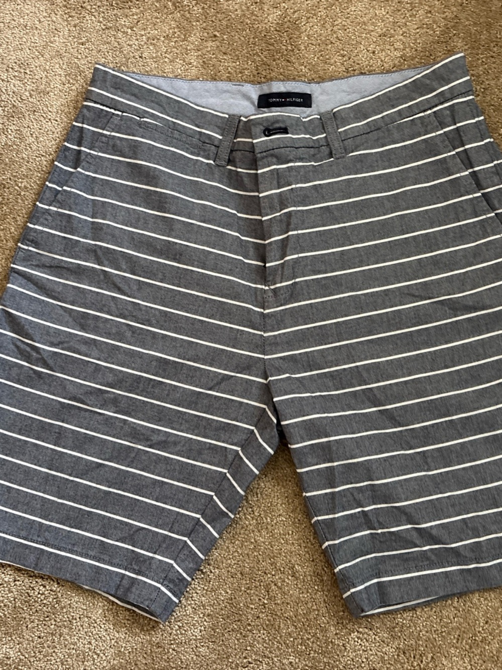 Tommy Hilfiger Gray and White Striped Flat Front Shorts